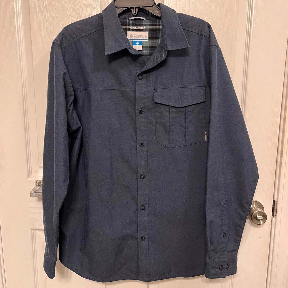 Columbia Omni-Wick Mens Large Long Sleeve Button Down Shirt Blue RN 69724